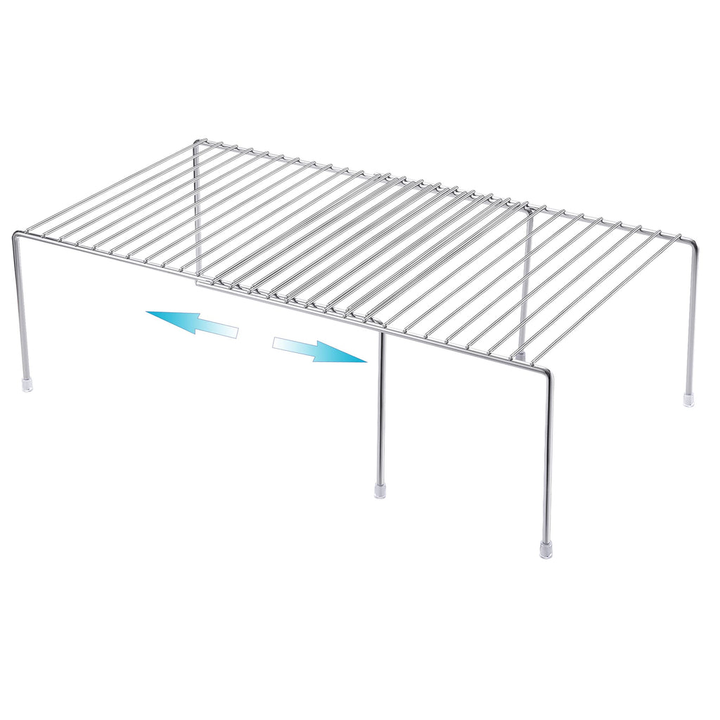 iPEGTOP Expandable Kitchen Cupboard Organiser, 2-Piece Adjustable Freezer Cabinet Storage Wire Shelf Rack Rustproof Metal Shelves Space Saver for Countertop Pantry Drawer Utensils