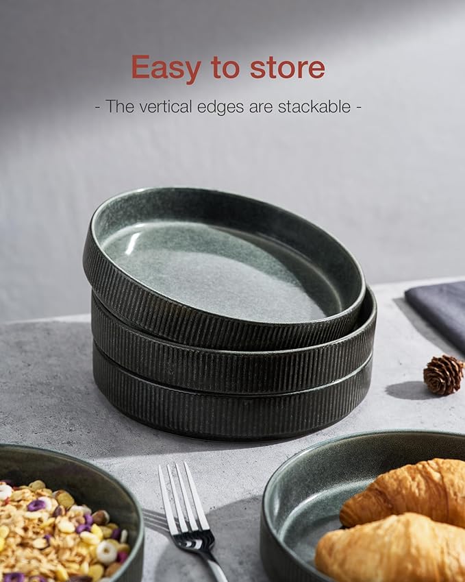 famiware Star 8.25" Pasta Bowls Set of 4, Bowl Plates, Deep Forest