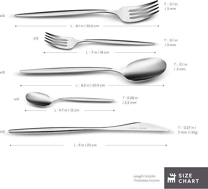 Karaca Lizbon - 18/10 Stainless Steel Silverware Set for 12, 60 Piece Heavy Duty Flatware Set, Dishwasher Safe Modern Cutlery incl. Kitchen Forks, Spoons, Knives Eating Utensils Sets - Platin