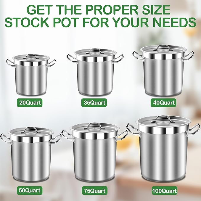 STOCKPOT Large Soup Pot with Lid - 40 Quart Stainless Steel Stockpots, Cooking Pots, Stock Pot with Lid, Big Pots for Cooking, Heavy Duty, Induction & Oven Safe