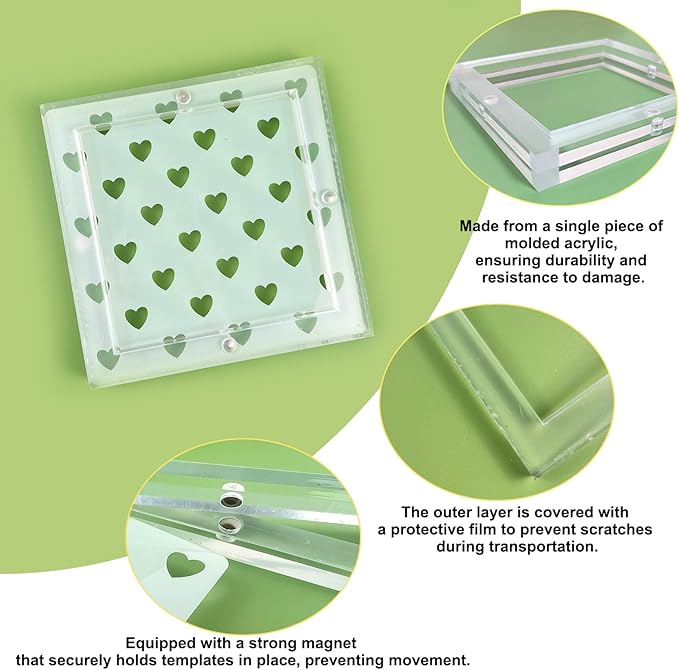 2 Packs Acrylic Cookie Stencils Partner, 3.54" & 6" Magnetic Cookie Stencil Frame Templates Holder for Royal Icing Fondant Airbrushing, Magnetic Template Frame for Cooking Decorating Baking Tool