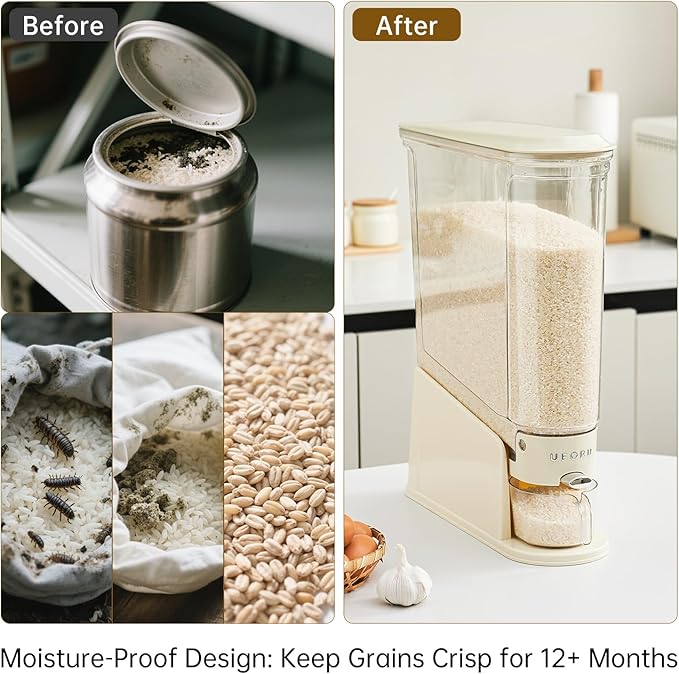 UFORU Slim Rice Dispenser 22 LB,Clear Rice Storage for Small Spaces