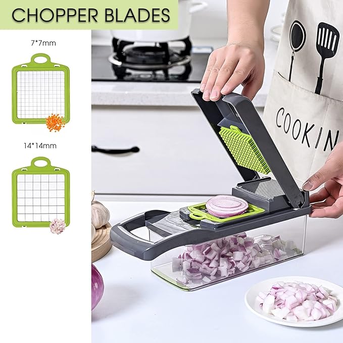 Vegetable Chopper with Container 13-in-1, 7 Blades Food Dicer Veggie Slicer