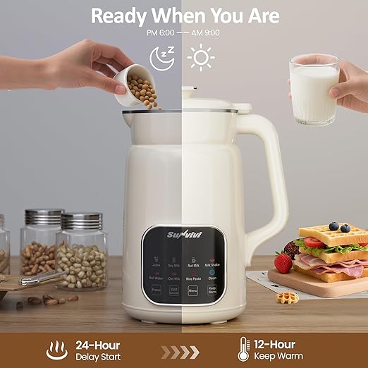 SUNVIVIPRO 60oz Nut Milk Maker Machine, 8 in 1 Soy Milk Maker Blender with Delay Start/Keep Warm/Self Clean, Touch Screen Food Processor for Soy/Nut/Oat Milk, Juice, Milkshake, Rice Paste & Boil Water