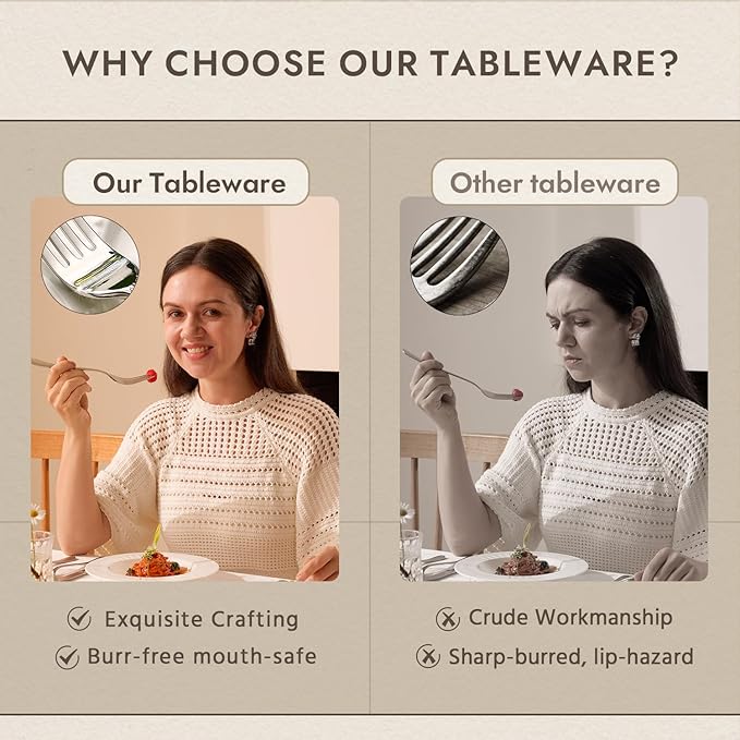 18/10 Stainless Steel Silverware Set for 8, 40 Piece Teardrop Flatware Set