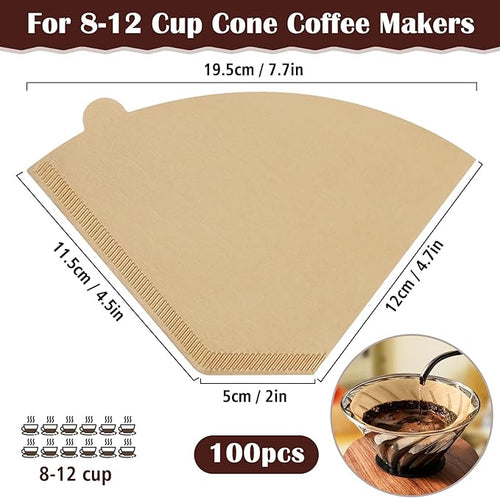 100 Count #4 Cone Coffee Filters 8-12 Cup, Natural Coffee Filters