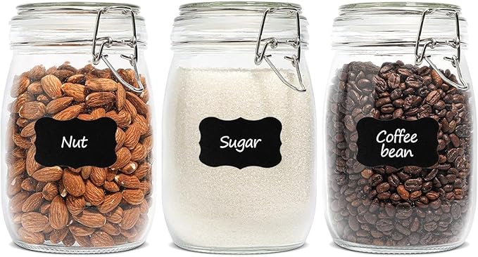 ComSaf Round Glass Jars with Airtight Lids 34 oz 3 Pack Apothecary Coffee