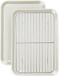 Ymiton 2-Pack 10x15 Jelly Roll Pan Baking Sheet Set with Wire Rack - Nonstick 0.8mm Thick Carbon Steel, Cookie Sheets for Baking, Dishwasher Safe, Warp Resistant, Oven Safe 450°F, Salted Gray