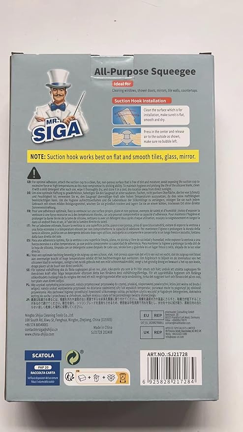 MR.SIGA Silicone Squeegee for Shower Doors, 25 cm/10 inch, Gray & Black