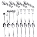 Patelai Serving Utensils Set Include Stainless Steel Large Spoons Slotted Spoons Forks Tongs Soup Ladle and Pie Server for Parties Buffet Catering, Dishwasher Safe(Silver,21 Pieces)