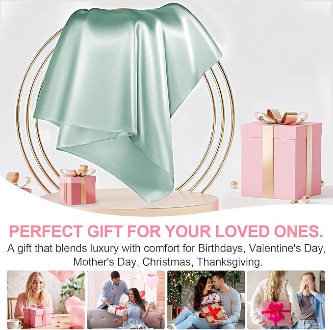 Silk Pillow Cases 2 Pack Standard Size with Hidden Zipper, Mulberry Silk Pillowcase for Hair and Skin, Smooth and Soft Breathable Cooling Silk Satin Pillowcase Set of 2, Gifts for Women，Sage Green