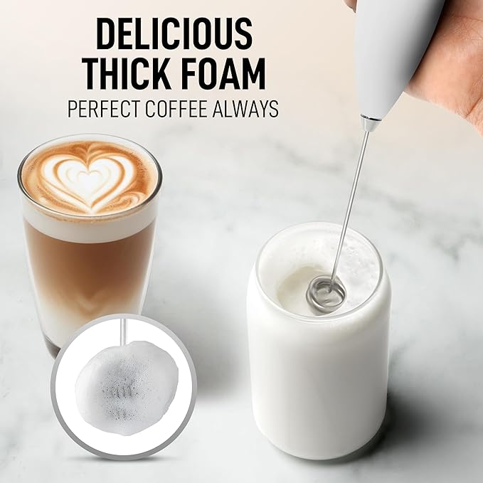 Zulay Kitchen Powerful Milk Frother Wand With Duracell Batteries - Ultra Fast Handheld Drink Mixer - Electric Whisk Foam Maker for Coffee, Lattes, Cappuccino & Matcha - Double Whisk - White