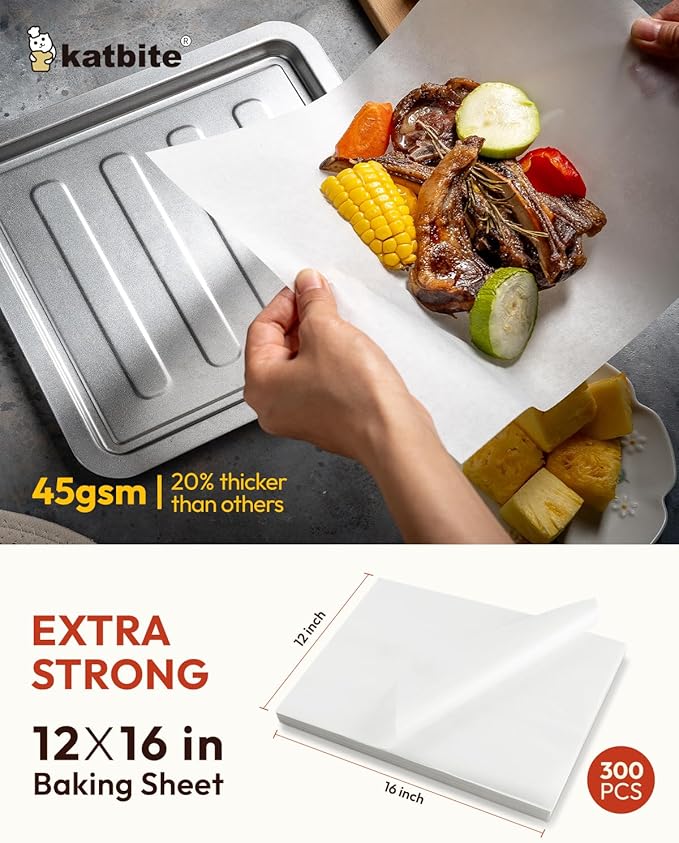 Katbite 300 Pcs Parchment Paper Baking Sheets, 12x16 Inch, Heavy Duty