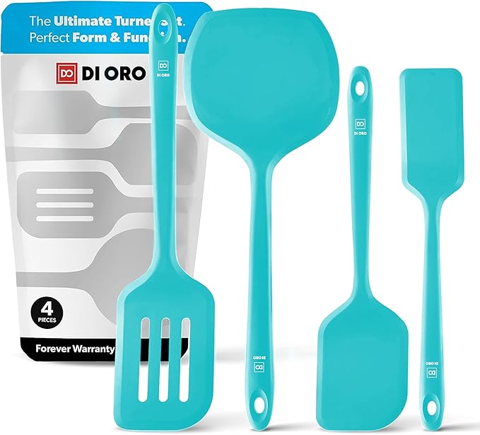 DI ORO Silicone Turner Spatula Set - 600F Heat Resistant, 4-Pc Teal