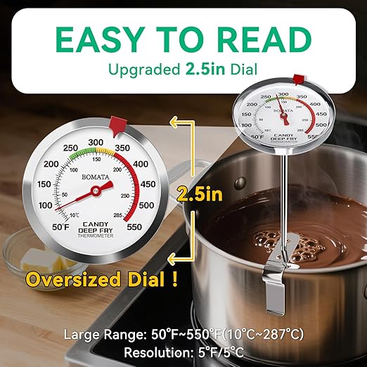 BOMATA 2-Pack Candy Thermometer with Pot Clip,IP67 Deep Fry Oil Thermometer