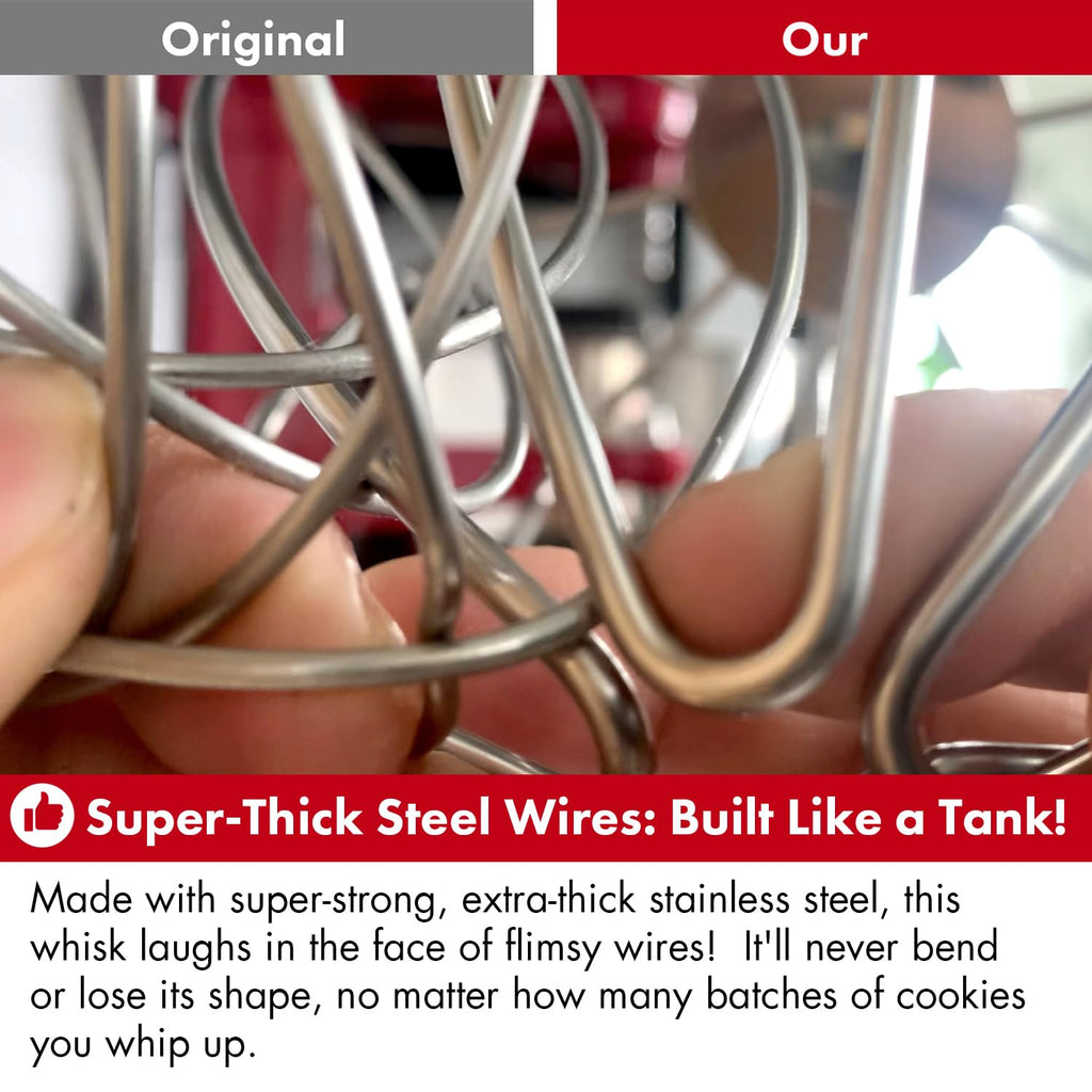 QAP Stainless Steel Wire Whip Fits KitchenAid 5 Plus 6 QT Bowl Lift Mixer