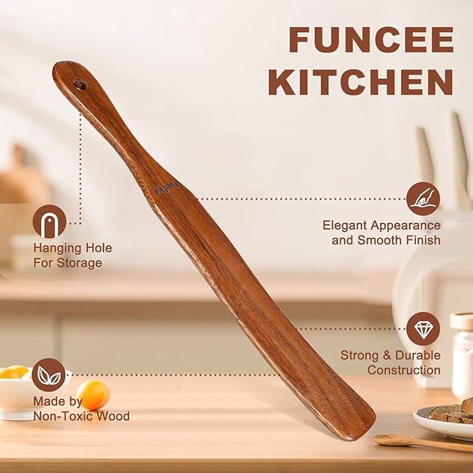 2 Pack Wooden Spurtle for Sourdough Starter, Mixing, Reaching Bottom of Jar, Dough Whisk, Long Handle Jar Spatula, Spurtles Kitchen Tools Teak Wood Kitchen Utensils kit for Baking, Cooking