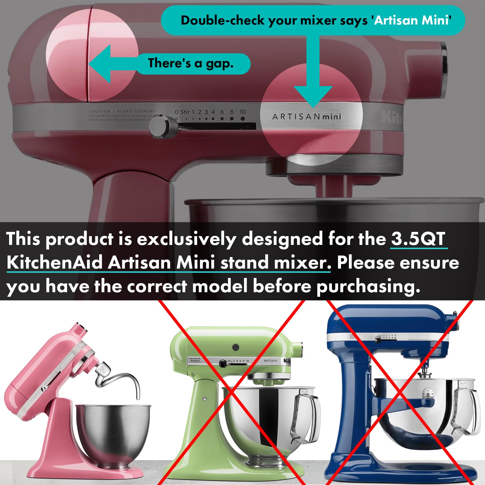 QAP Stainless Steel Wire Whip Fits KitchenAid Artisan Mini 3.5 QT