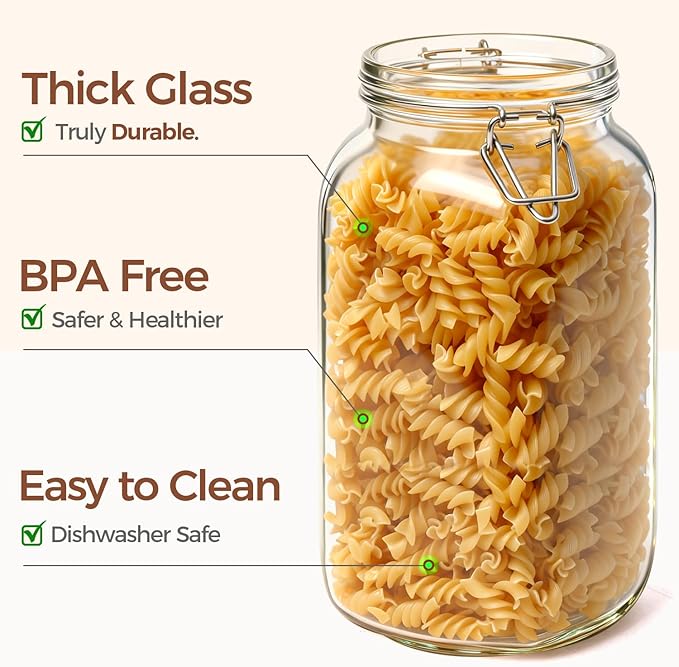 ComSaf Large Square Glass Jars with Airtight Lids 78 oz 3 Pack Wide Mouth