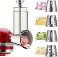 Stainless Steel Slicer Shredder Attachment for KitchenAid Mixers, Dishwasher Safe Cheese Grater Attachment, Food Slicer & Vegetable Shreder Accessory with 4 Blades