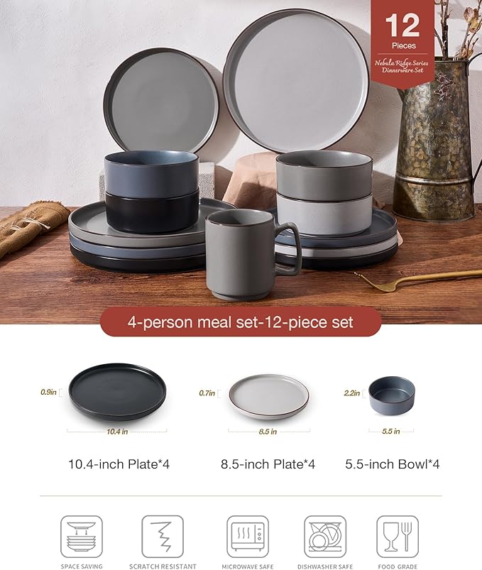 Famiware Nebula Ridge 12-Piece Stoneware Dinnerware Set, Multi-color