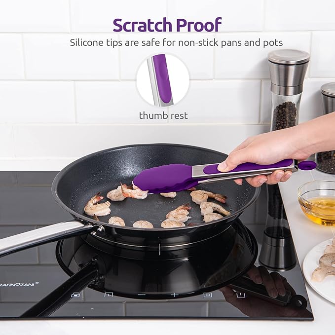 U-Taste Kitchen Tong for Cooking, 480ºF Heat-Resistant Tps, 9in/Purple