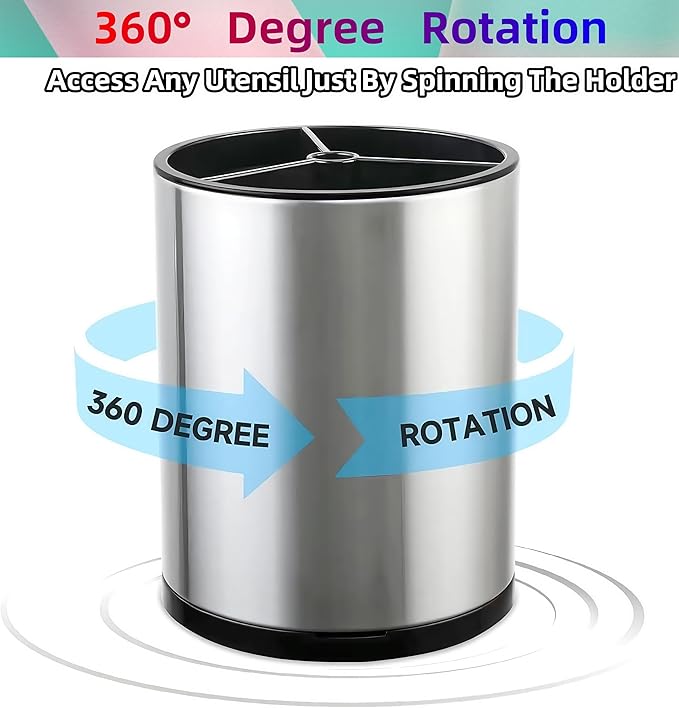 Utensil Holder,Large 360°Rotating Kitchen Utensil Holder For Counter