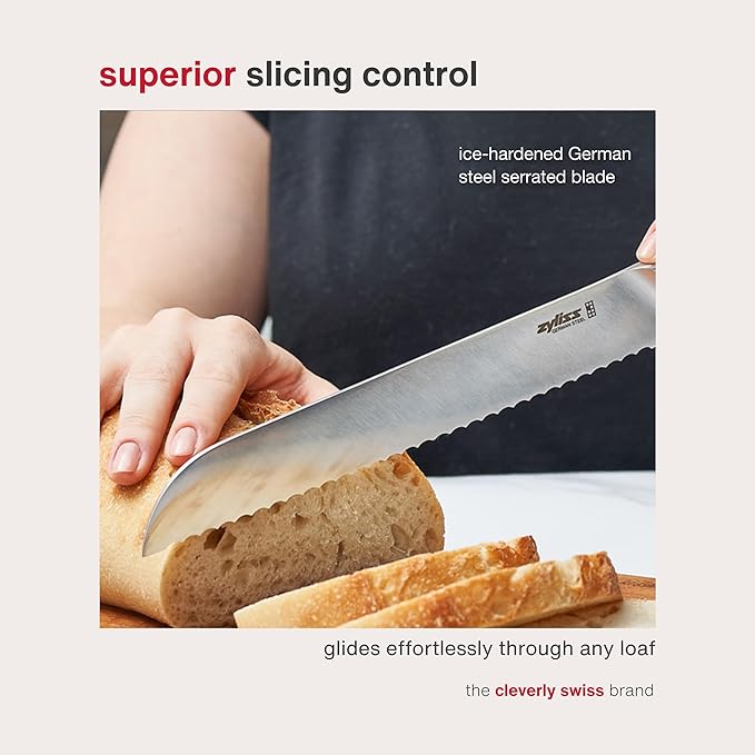 Zyliss Comfort Pro Bread Knife - Full Tang Bread Knife - Ice Hardened Stainless Steel Kitchen Tools - Crumble-Free Kitchen Cutlery - Black/Stainless Steel - 8 inches