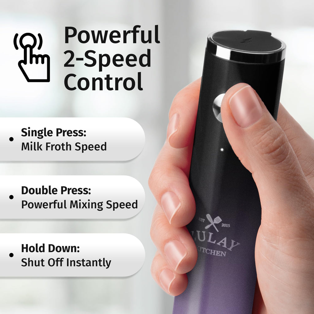 Zulay Kitchen Rechargeable Milk Frother Handheld - Frother Wand, Drink Mixer, Electric Whisk Frother, for Cappuccinos, Matcha & Protein Powder - Lux Double Whisk 2 Speed Waterproof 2000mAh Purple