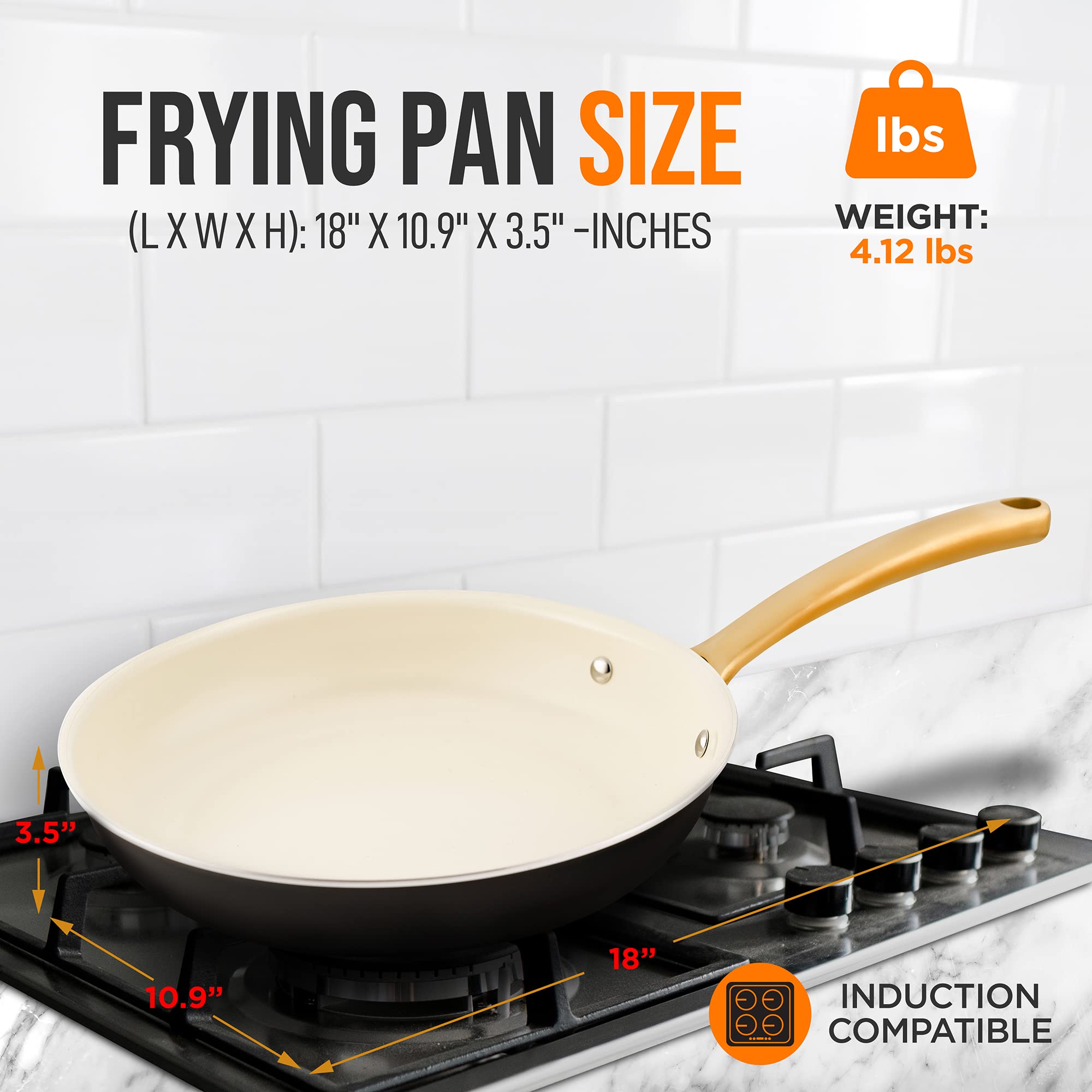 NutriChef 10 Inch Ceramic Coated Frying Pan - Non Stick Skillets with Titanium Handle, Durable Ceramic Omelette Pan, Easy to Clean, PFOA Free