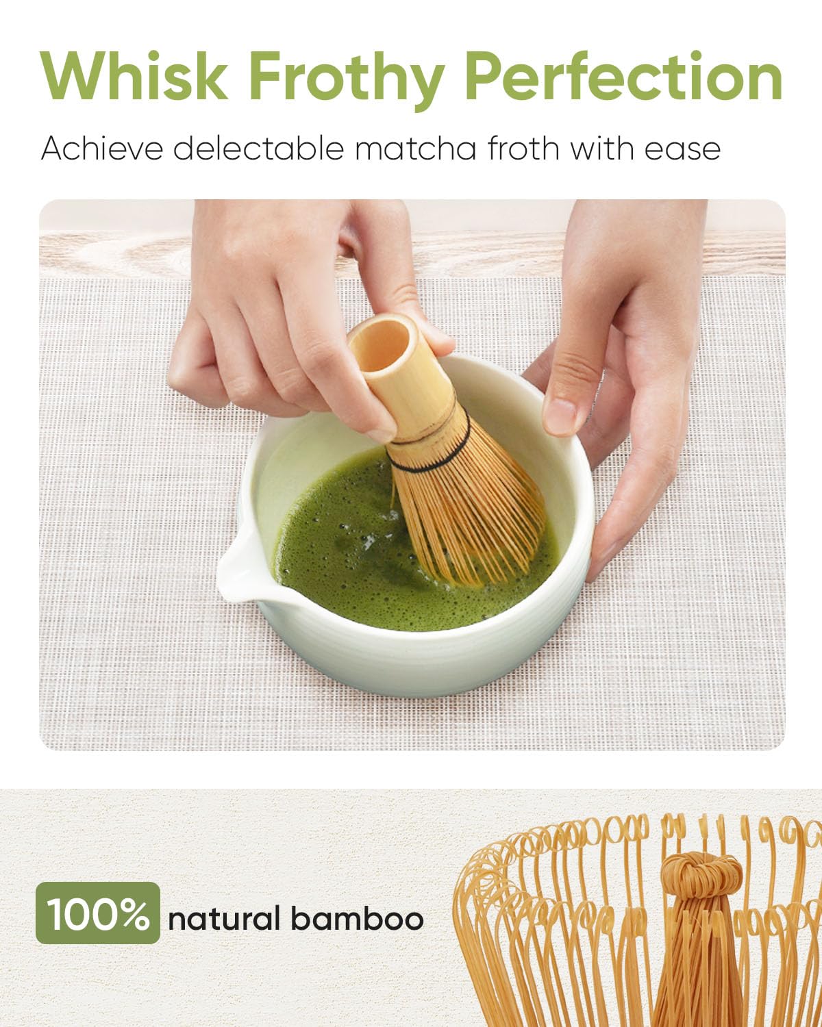 Joiish Matcha Whisk Set, 5-PC Matcha Kit Gift, Light Green