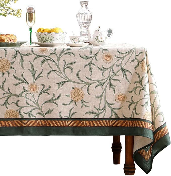 patdrea Vintage French Linen Tablecloth,Rectangular,110"x63"-Botticelli