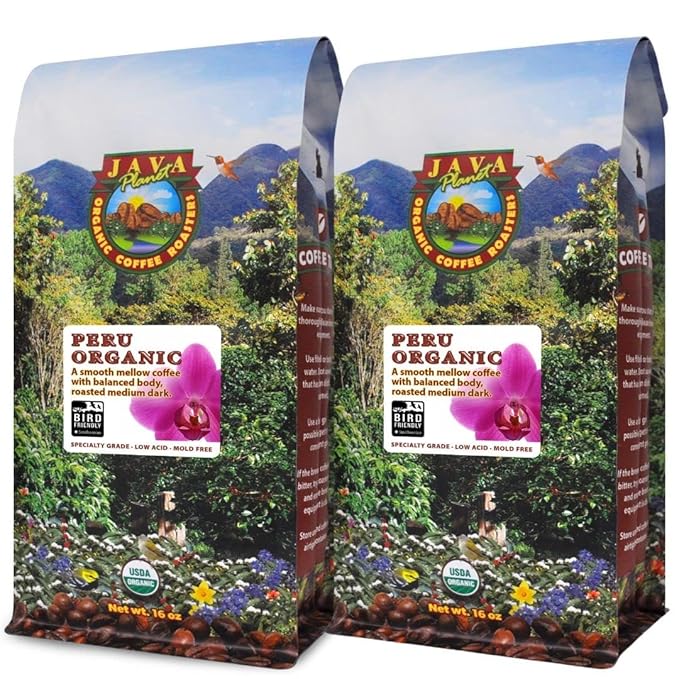 Java Planet Organic Whole Bean Coffee, Peruvian, Medium Dark Roast, 32oz