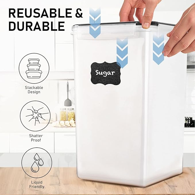 WHITE FEATHER SUPPLIES 2 PC [7 Qt / 6.5L / 220 Oz] Large Food Storage Containers with Lids Airtight - BPA Free Clear Plastic Kitchen and Pantry Storage Containers for Cereal, Flour, Sugar, Rice