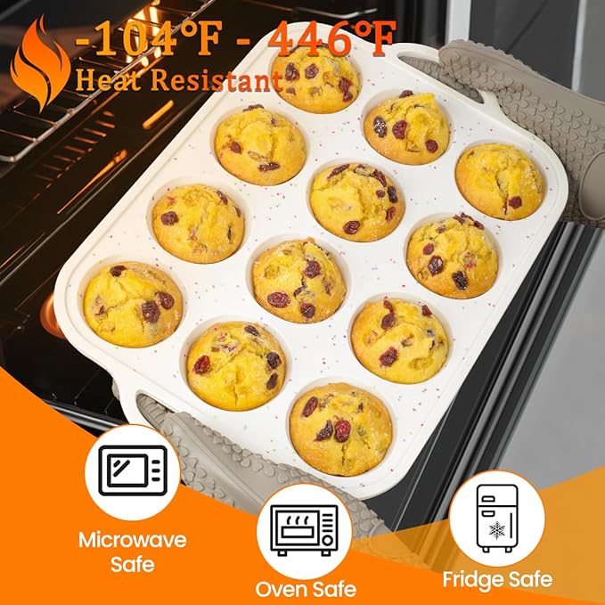 Silicone Muffin Pans for Baking with Metal Framed Handle BPA Free, Standard