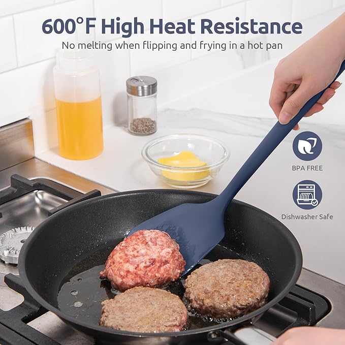U-Taste Silicone Turner Spatula Set of 2, 13.6"Long/3.7"Wide, Midnight Blue