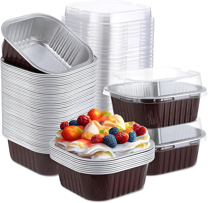 Aoriher 150 Pcs 10 oz Mini Cake Pans with Lids Brown
