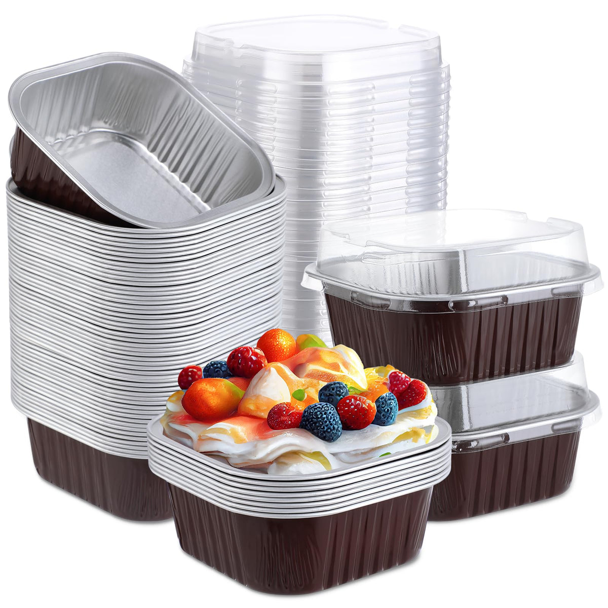 Aoriher 150 Pcs 10 oz Mini Cake Pans with Lids Sky Blue
