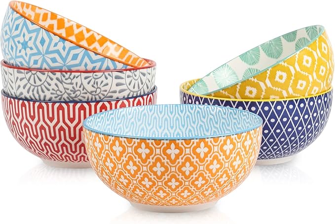 Selamica Ceramic Cereal Bowls Set of 6, 24 Oz Deep Soup Bowls for Kitchen