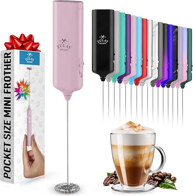 Mini & Mighty Milk Frother Wand – Powerful Handheld Coffee Frother, Battery Operated Drink Mixer – Compact Pocket Size – Detachable Whisk for Latte, Cappuccino, Matcha, Hot Chocolate