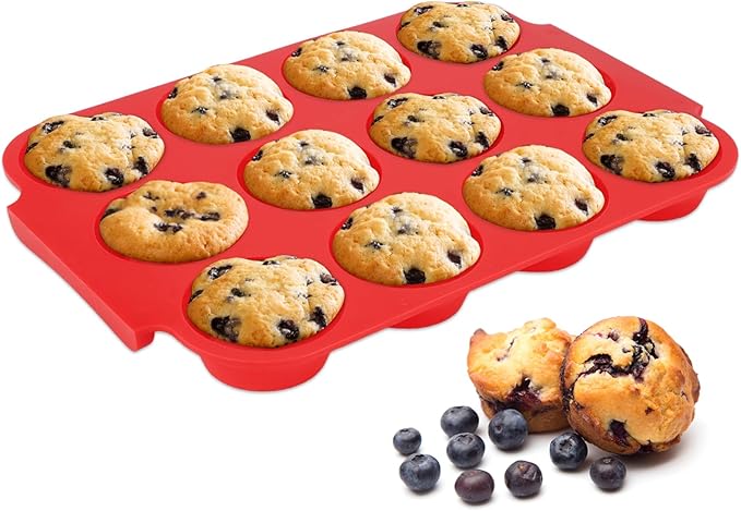 Jalopink Silicone Muffin Pan for Baking - Premium 12-Cup Nonstick Muffin Pan, Easy Release & Clean, Dishwasher Safe Muffin Tray for Perfect Cupcakes, Muffins & More.
