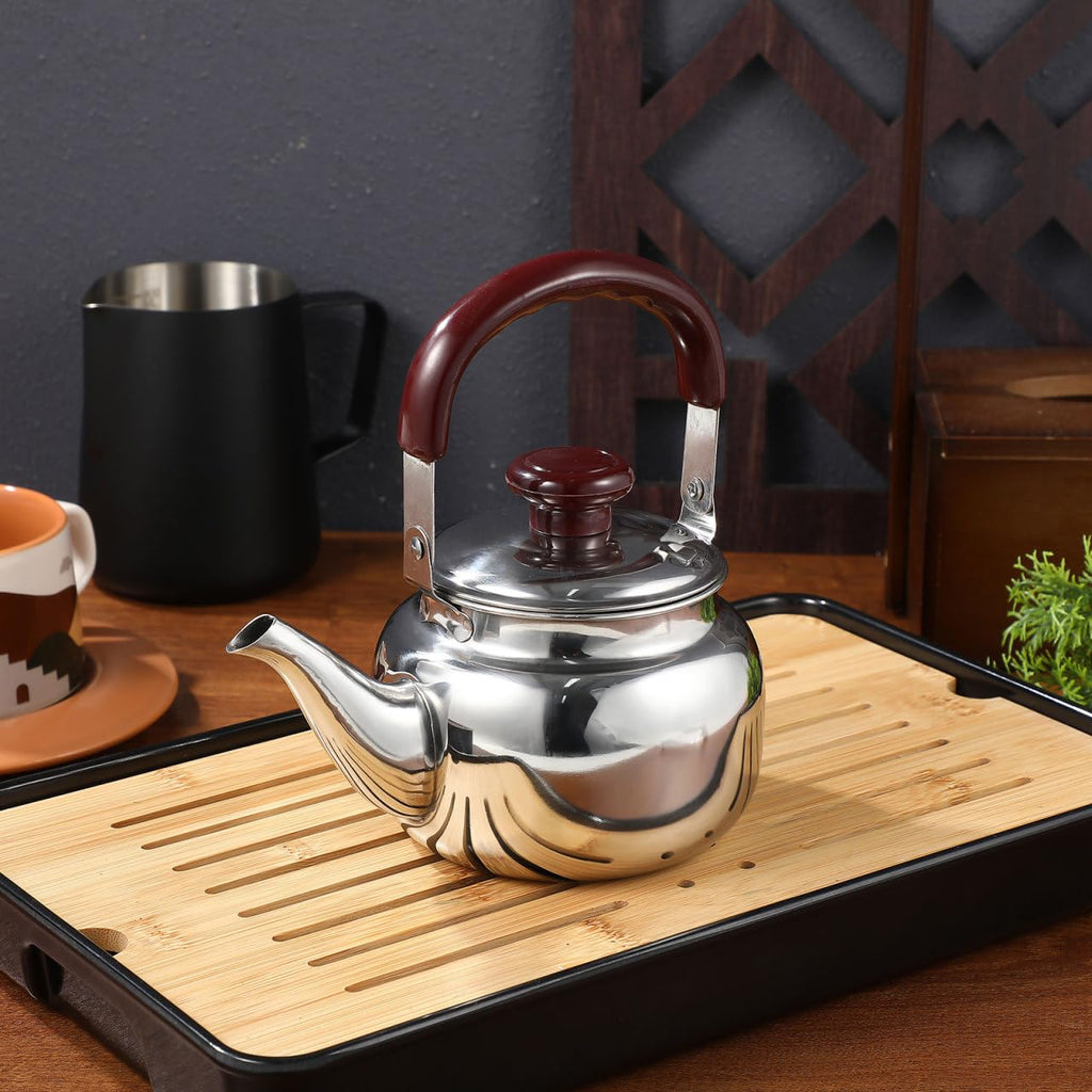 LIFKOME Traditional Stainless Steel Heavy Duty Tea Kettle With Sandwich Bottom and Specialty Cool Touch Handling Mirror Finish Stainless Steel Whistling Tea Kettle Stove Top