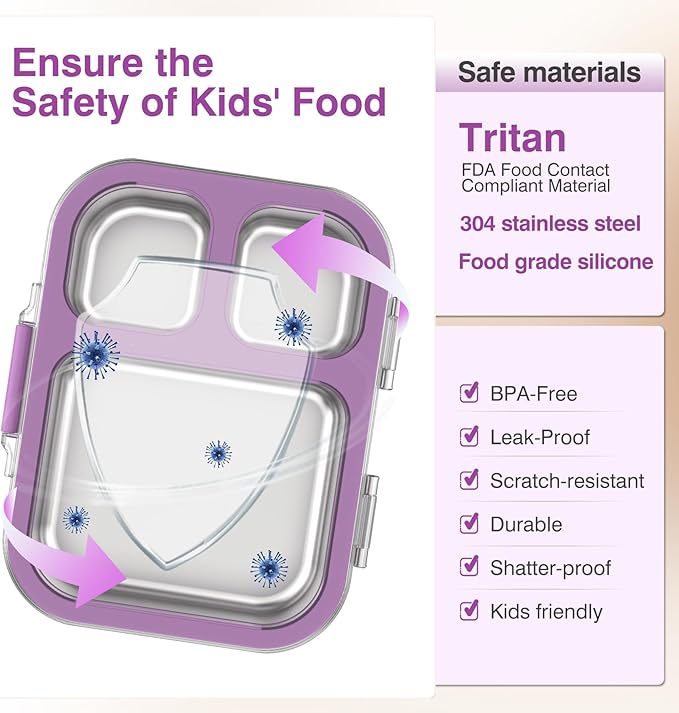 HOMEKOL Stainless Steel Bento Lunch Box, Purple, 3.3Cups