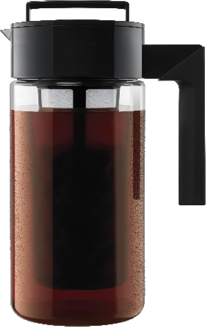 Takeya Deluxe Cold Brew Coffee Maker - BPA-Free Tritan Pitcher with Airtight Leakproof Lid, Silicone Grip Handle, Fine-Mesh Filter - Shatter-Proof, Dishwasher Safe, Made in USA - 1 Quart/Black