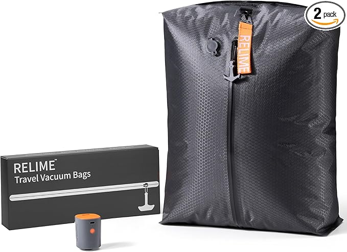Relime Classic Series Vacuum Bags for Travel Luggage with Wireless Pump, Compression Bags for Carry On Suitcases and Backpack, Vacuum Seal Packing cube for Cloth Packing (1PC + PUMP)