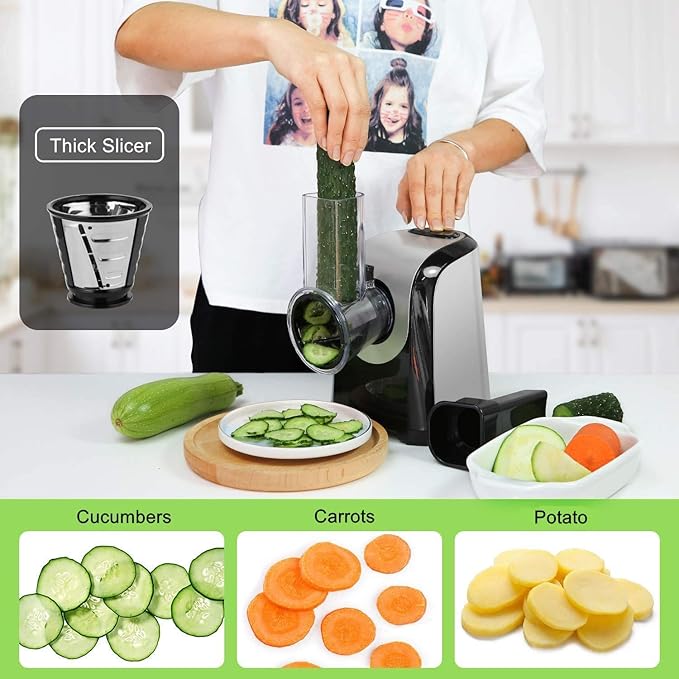 Electric Cheese Grater and Slicer Shredder for Kitchen, 150W 5 Cones