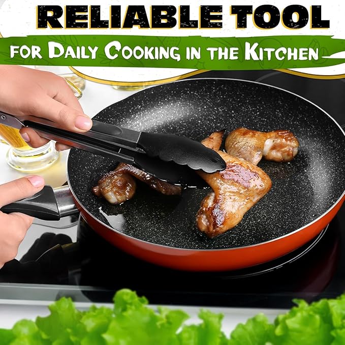 Kitchen Tongs Set of 3, 7/9/12 in, Stainless Steel (Black)