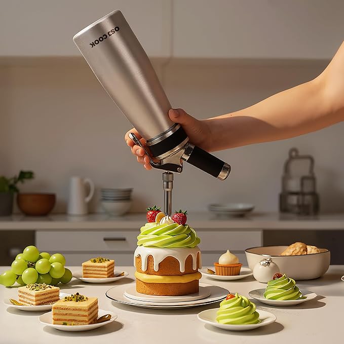 Whipped Cream Dispenser 500ml, Professional Cream Whipper with 8 Nozzles