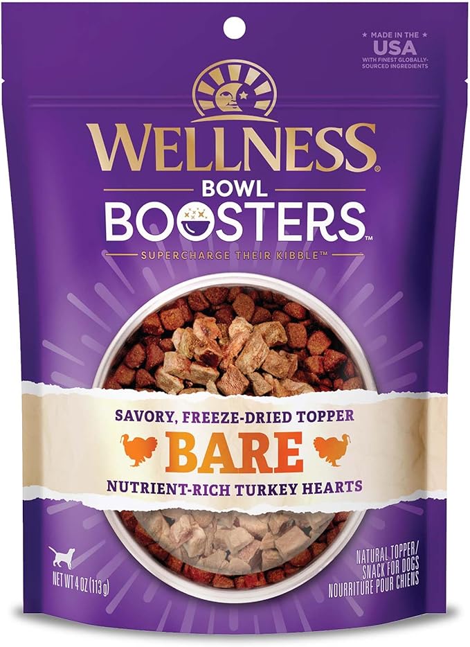 Wellness Bowl Boosters Bare Freeze Dried Turkey Dog Food Topper for Small, Medium, and Large Breeds, Grain Free, Natural, 4 oz Bag