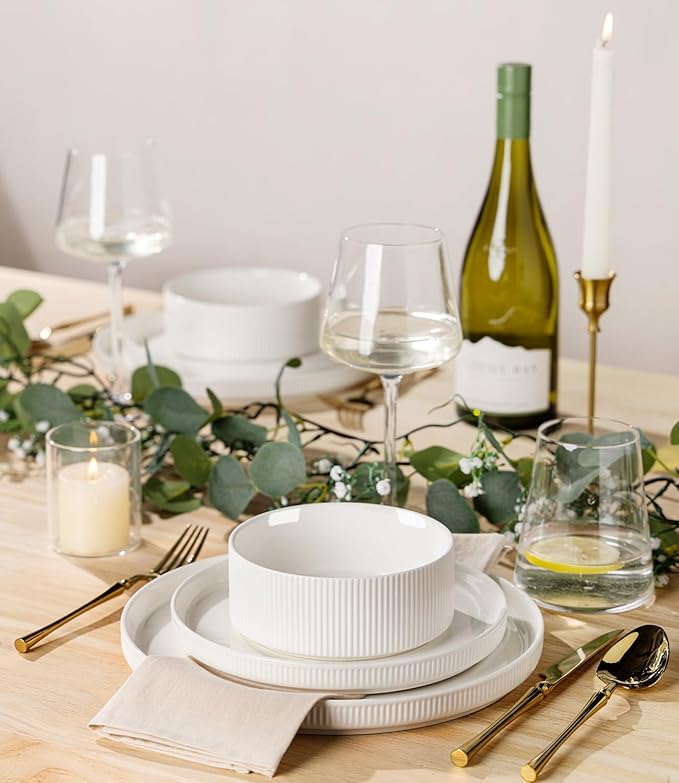 TheTerra Ceramic Dinnerware Set for 4, 12-Piece Plates and Bowls Set